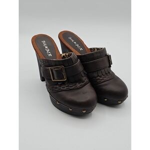 Bumper Women's Brown Buckle Clog Mules Platform Slip On Heels Size 6.5